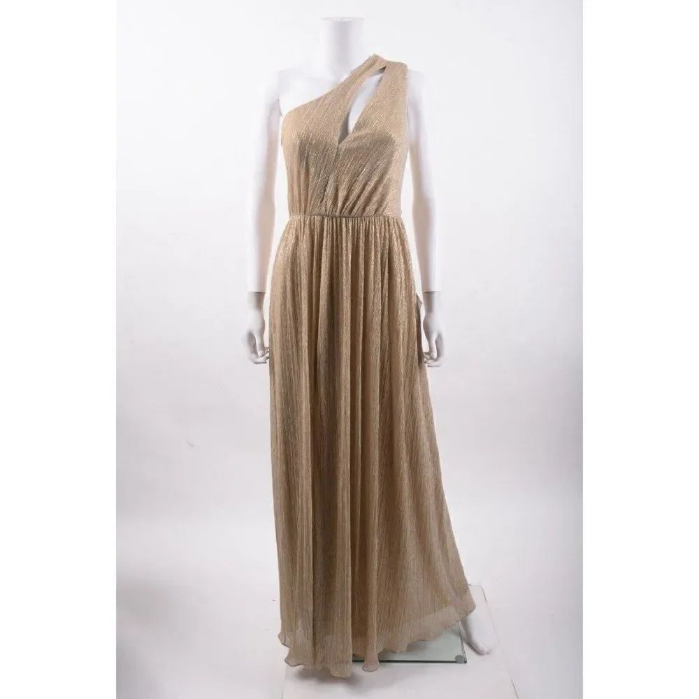 Dress The Population Womens Kienna Lame Dress Gown One Shoulder S Gold Shimmer